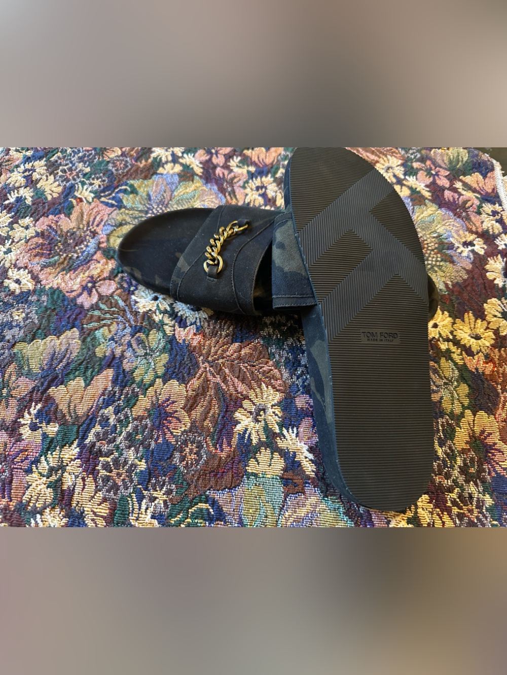 Tom Ford Camouflage Suede Olive Green Gold Chain Accent Men’s Sandals Size 11 T - Picture 7 of 8